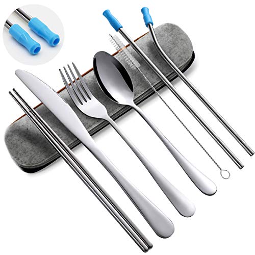 Photo 1 of   Travel Utensils Set with Case Reusable Portable Cutlery Set Stainless Steel 8pcs