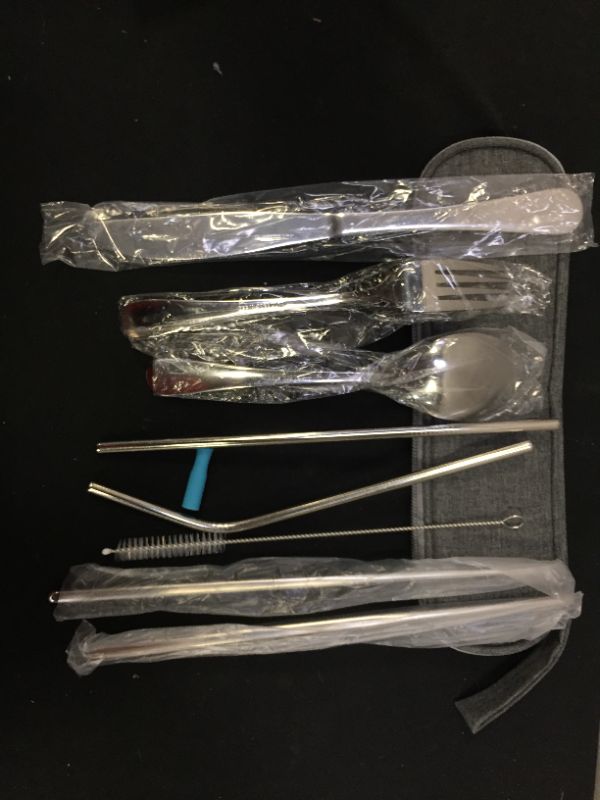 Photo 2 of   Travel Utensils Set with Case Reusable Portable Cutlery Set Stainless Steel 8pcs