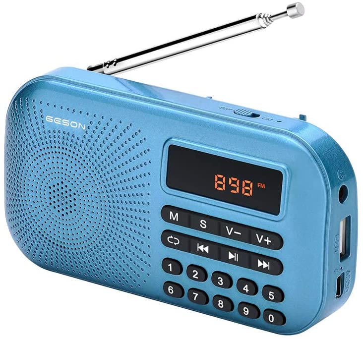 Photo 2 of GESON RM155Pro AM FM Radio Portable Mini USB Speaker MP3 Music Player SupportMicro SDTF Auto Scan Save LED Display USB Transmit Data and Sound Card Function Rechargeable BL5C Battery Blue