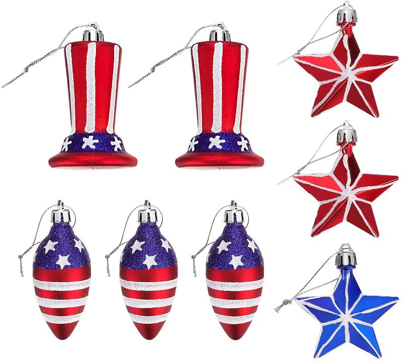 Photo 1 of KESYOO 8Pcs Christmas Tree Ball Ornaments 4th of July Patriotic Ball Hanging Pendant Xmas Tree Ornaments for Christmas Holiday Wedding Tree Decorations
