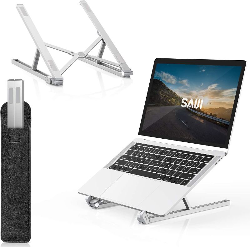 Photo 1 of Laptop Stand,SAIJI Laptop Stand for Desk,Aluminum Laptop Stand Adjustable Height,Portable Laptop Holder Riser MacBook Pro Stand,Compatible with MacBook HP, Dell, Lenovo 10-15.6" Laptop(Silver)
