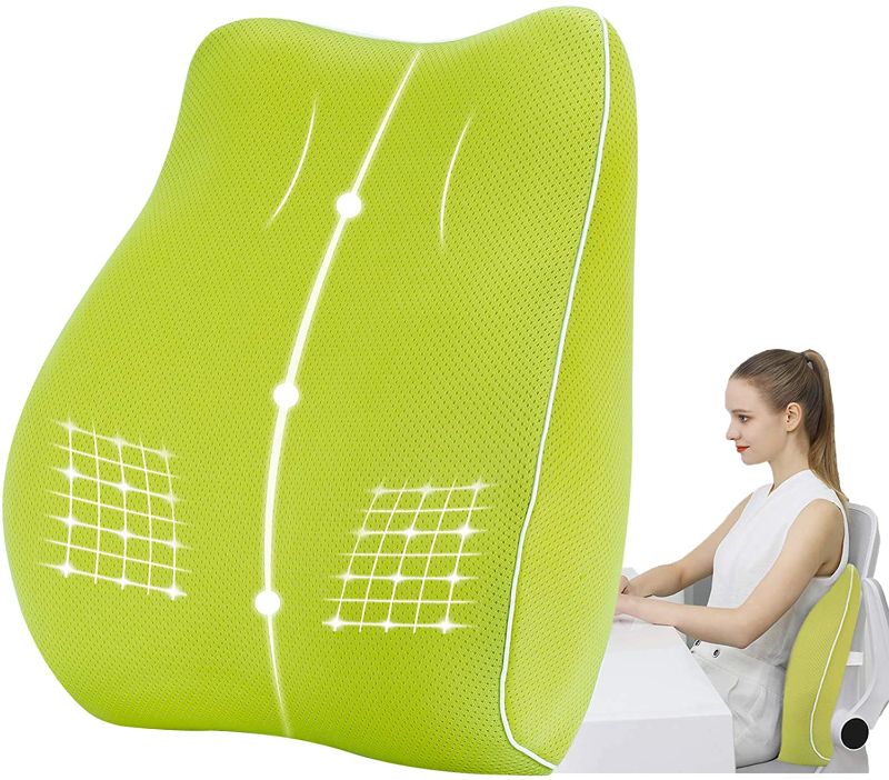 Photo 1 of 3D Air Mesh Lumbar Support Pillow for Office Chair Back Support Pillow for Lower Back Pain Relief Back Cushion with Adjustable Strap for Car Seat - Green
