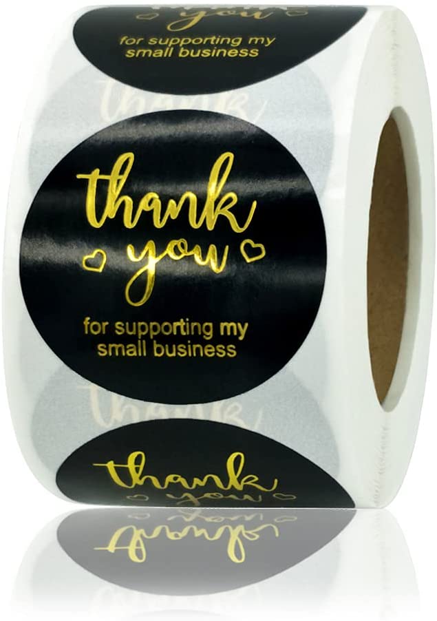 Photo 1 of 1.5 Inch Thank You Stickers Labels Thank You for Supporting My Small Business Stickers Rolls Gold Foil Thank You Labels (Black) 3 Packs 

