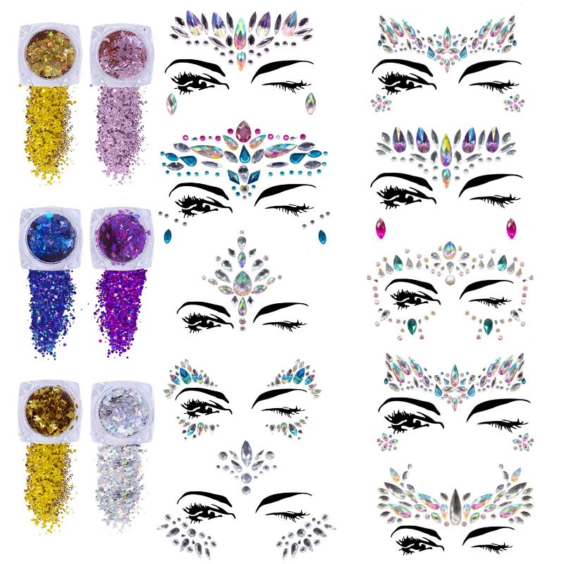 Photo 1 of YRYM HT Face Gems Glitter - 10 Sets Women Mermaid Face Jewels with 6 Boxes Chunky Face Glitter, Crystals Face Stickers, Eyes Face Body Temporary Tattoos Fit for Festival Party- 5 PK