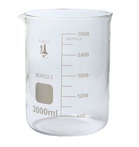 Photo 1 of 3000ml Beaker, Low Form Griffin, Borosilicate 3.3 Glass, Spout & Printed Graduations, Karter Scientific 247Q2 (Single)