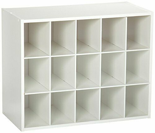 Photo 1 of 19 in. H x 24 in. W x 12 in. D White Wood Look 15-Cube Storage Organizer