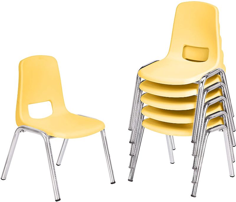 Photo 1 of Amazon Basics School Classroom Stack Chair, 10-Inch Seat Height - 6-Pack, Chrome Legs, Yellow
