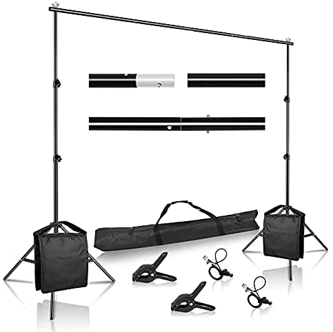 Photo 1 of SH Backdrop Stand, 6.5 x 10 ft Adjustable Heavy Duty Photography Background Support System Kit with Spring Clamp, Sand Bag, Carry Bag, for Photo Video Studio
