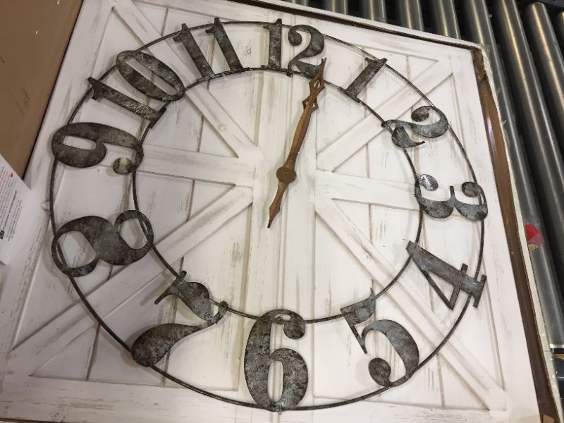 Photo 2 of ALBEN Large Farmhouse Wall Clock - 24 inch Square Farmhouse Style Clock Bundled with Decorative Reversible Wooden Sign