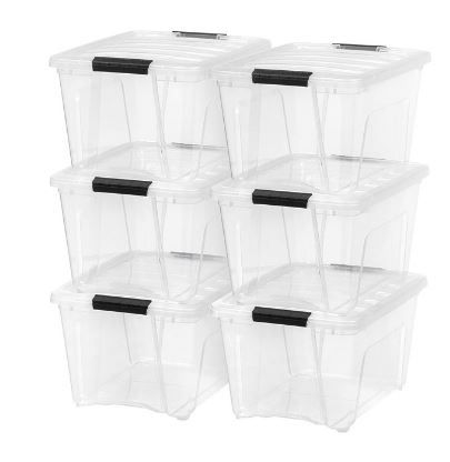 Photo 1 of 6BOXES--3LIDS ONLY--IRIS USA TB-28 Stack & Pull Box, 31.75 Quart, Clear, 6 Pack