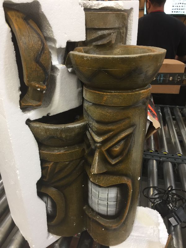 Photo 1 of Alpine Corporation GIL838 Tiki Three Bowl Cascading Fountain w/LED Light, 29 Inch Tall, Brown -- small piece chipped
