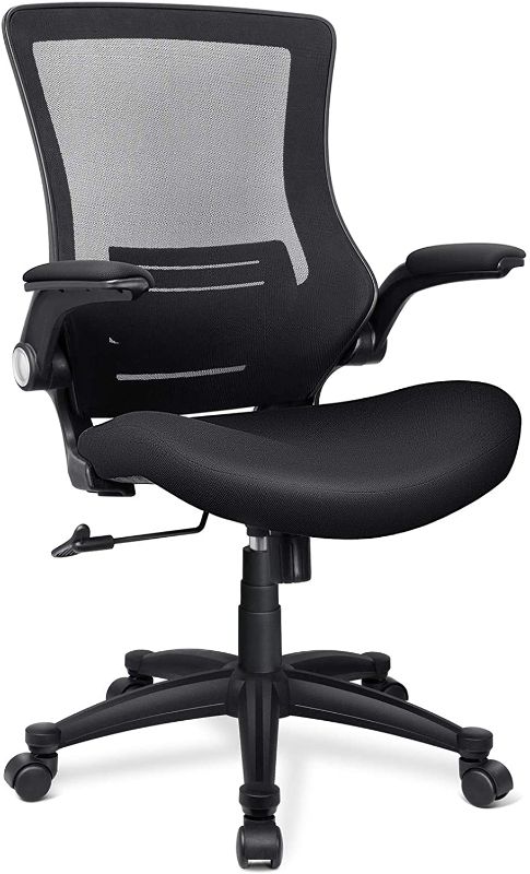 Photo 1 of Mesh Office Chair Ergonomic Black Mid Back Computer Desk Chair with Flip Up Arms Lumbar Support Height Adjustable Office Task Chair