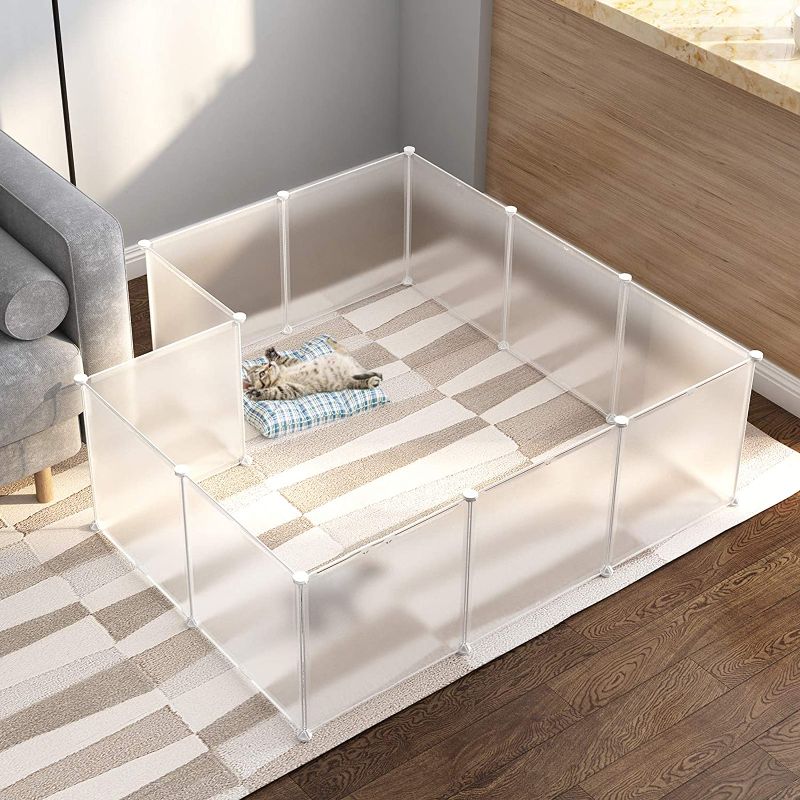 Photo 1 of NATRKE Pet Playpen for Small Animals, Portable Plastic Translucent Pet Playpen Animal Fence for Small Animals, Cat, Rabbit, Ferret, Guinea Pig, Outdoor & Indoor, Bunny, with 12 Panels