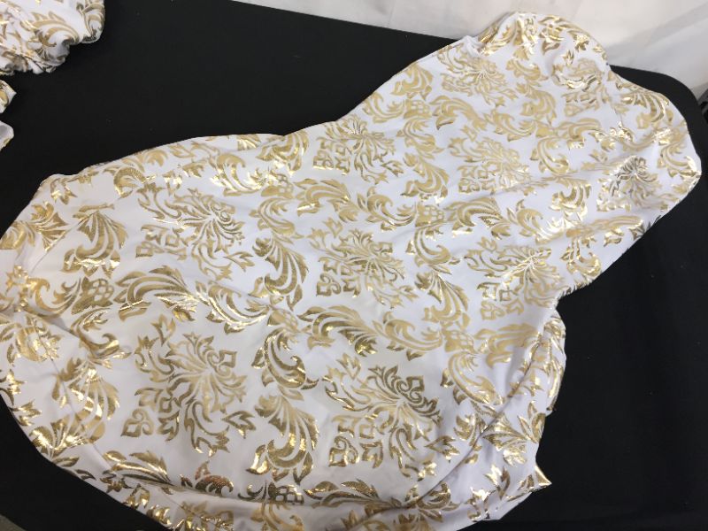 Photo 2 of 10 PCS--- Bronzing Gold Print Flower Removable Washable Spandex Chair Cover Set (Gold+White,)