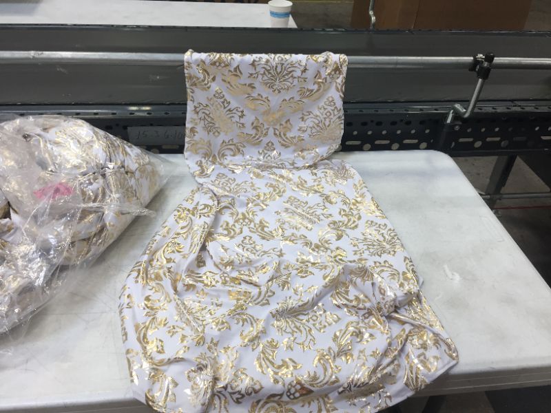 Photo 4 of 10 PCS--- Bronzing Gold Print Flower Removable Washable Spandex Chair Cover Set (Gold+White,)