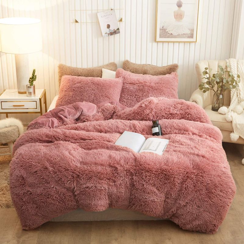 Photo 1 of (Twin,Old Pink) Bag XeGe Plush Shaggy Duvet Cover Luxury Ultra Soft Crystal 1PC
