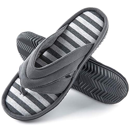 Photo 1 of Zizor Men' S Memory Foam Flip Flop Slippers with Stripe, Summer Spa Thong Slippers with Suede Upper, Comfort Slip on House Shoes SIZE 11 12 