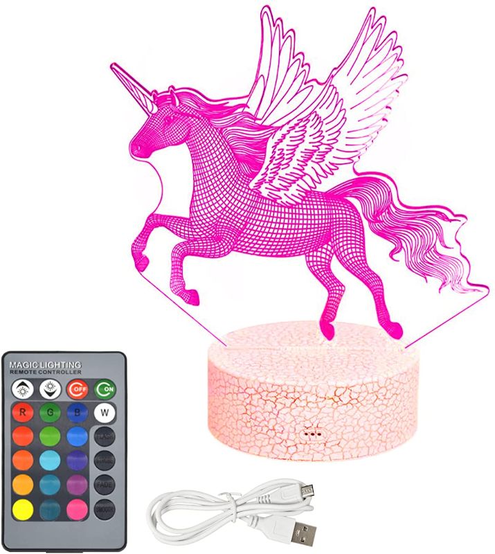 Photo 1 of 3D Night Light for Kids – Erlsig Unicorn Night Light for Boys Girls, 16 Changing Colors Lighting Table Illusion Lamp with Remote Control and Smart Touch for Kids Toys Gift Home Décor