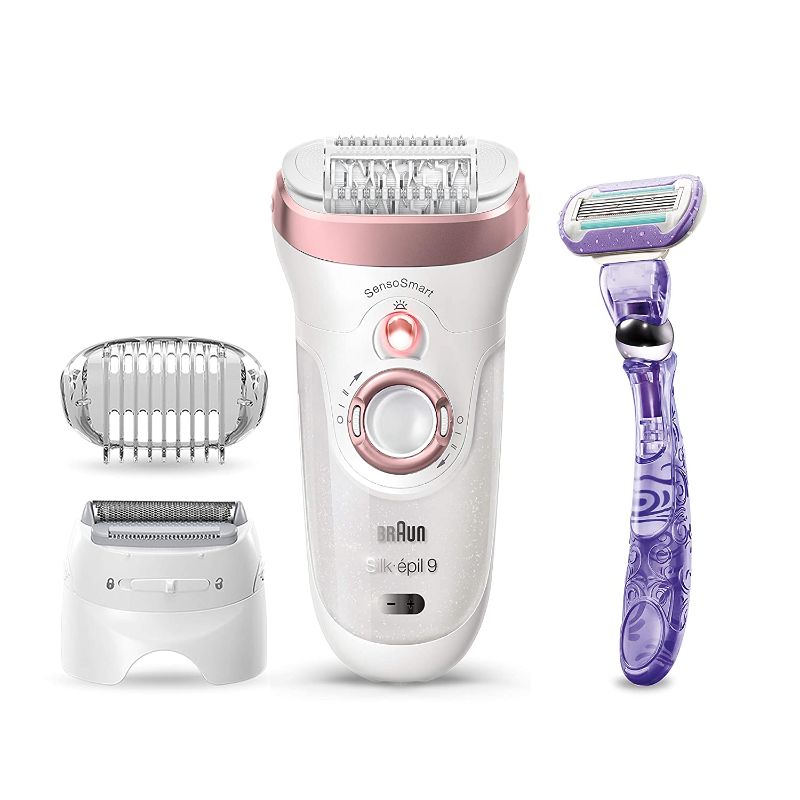 Photo 1 of Braun Epilator Silk-épil 9 9-870, Facial Hair Removal for Women, Wet & Dry, Women Shaver & Trimmer, Cordless, Rechargeable, with Venus Extra Smooth Razor

