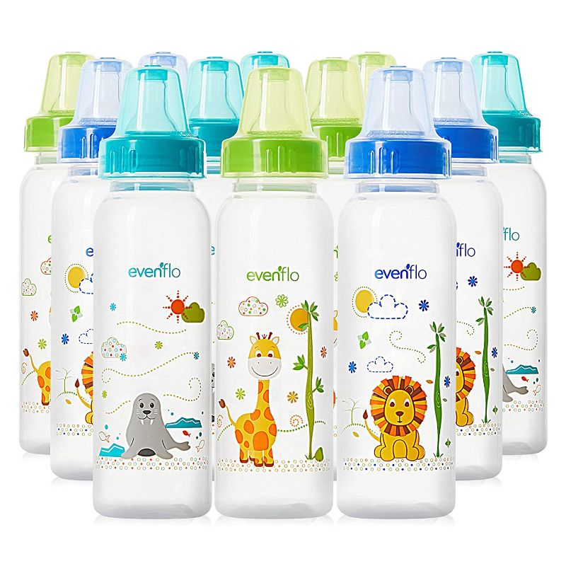 Photo 1 of Evenflo Feeding Classic Prints Polypropylene Bottles for Baby, Infant and Newborn - Blue/Green/Orange, 8 Ounce (Pack of 12)
