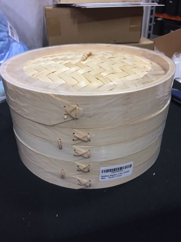 Photo 1 of 10 Inch Bamboo Steamer, Traditional 2 Tier Steamer Baskets - Cooking Steamer for Dim Sum, Dumplings, Bun, Vegetables, Chicken, Fish, Rice