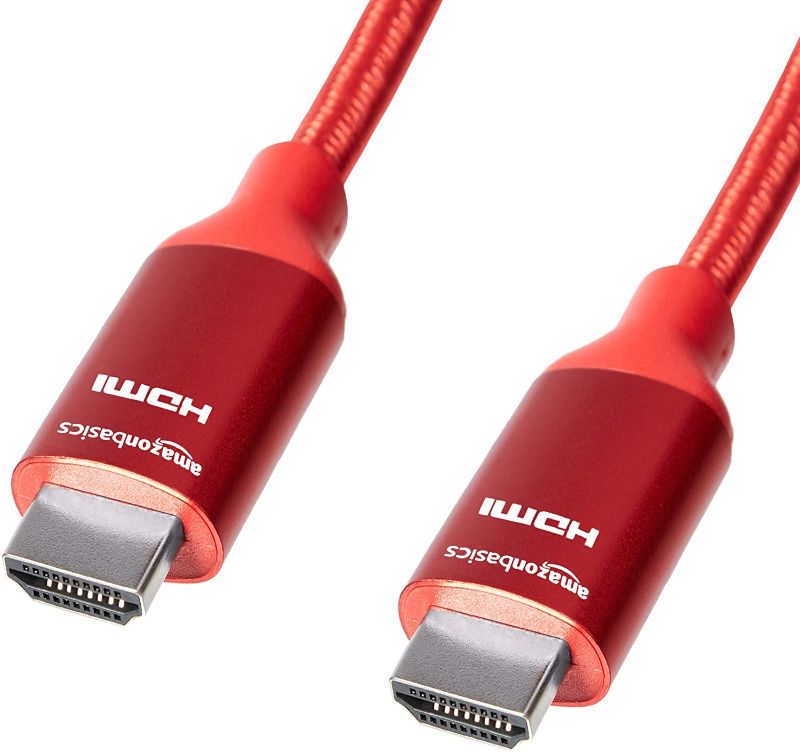 Photo 1 of Amazon Basics 10.2 Gbps High-Speed 4K HDMI Cable with Braided Cord, 10-Foot, Red. Pack of 2
