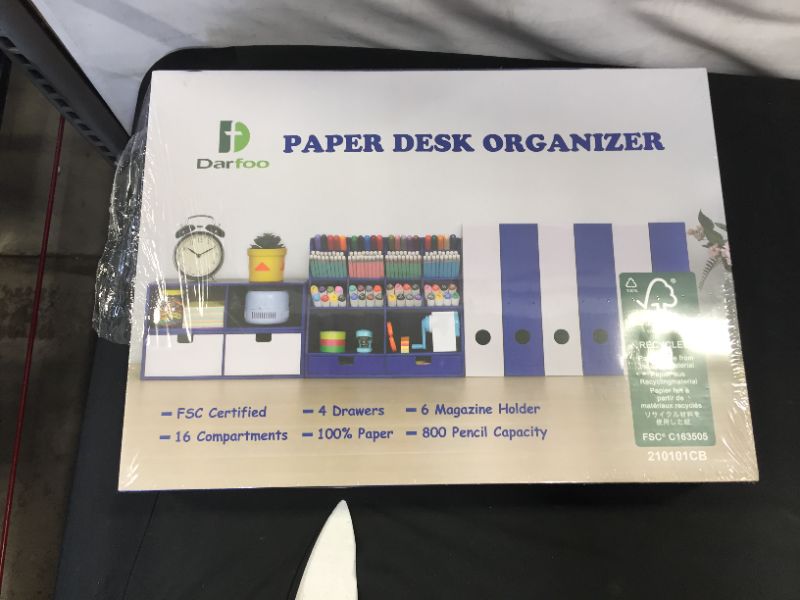 Photo 1 of Desk Organizer Set with 6 Magazine File Holder Organizer 4 Drawers & 16 Compartments - Huge Capacity Pen Holder for Home, School, Office Supplies, FSC Certified Cardboard, DIY Project, Blue