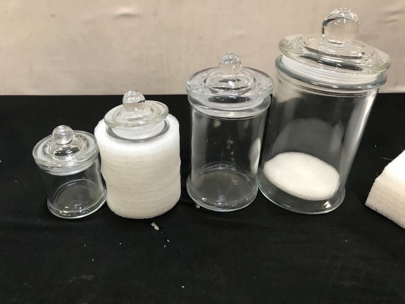 Photo 2 of Maredash Glass Apothecary Jars,Bathroom Storage Organizer with lids - Glass canisters Jar Cotton Ball Holder Set of 4
