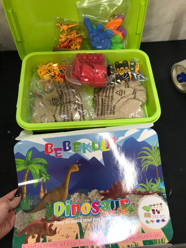 Photo 2 of BEBEKULA 32 Pcs Construction Dinosaur Sand Set, Play Sand Toys for Kids, Sand Set with 3lbs Sand, Dinosaur Figures, Dinosaur Molds for Kids Age 3+
