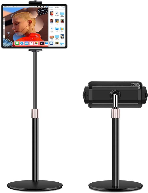 Photo 1 of B-Land Tablet Stand Holder, Height Adjustable, 360 Degree Rotating Tablet Mount Desktop Tablet Stand for 4.7"-12.9" iPhone, iPad Air Mini Pro, Kindle, Nexus, Galaxy Tab, eBook Reader (Black)
