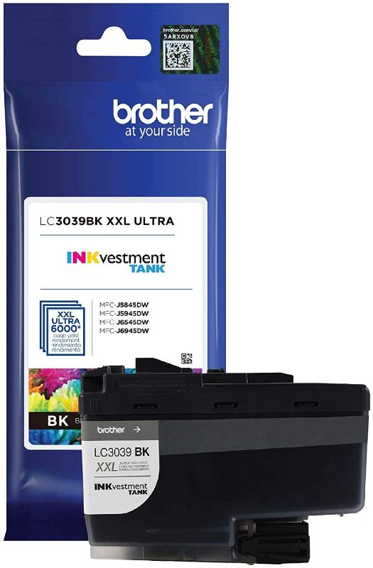 Photo 1 of Brother Genuine LC3039BK Single Pack Ultra High-yield Black INKvestment Tank Ink Cartridge, Page Yield Up To 6,000 Pages, LC3039
