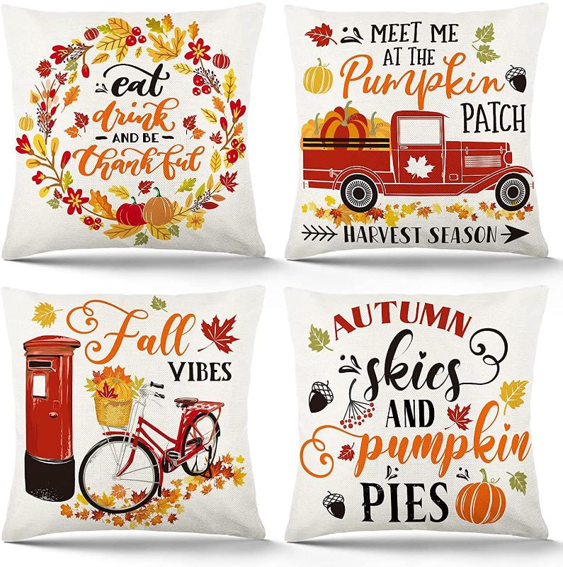 Photo 1 of YGEOMER Fall Pillow Covers 18x18 Inches Fall Decorations Thanksgiving Farmhouse Retro Throw Pillowcase Autumn Pumpkin Cushion Case for Home Decor Set of 4
