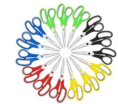 Photo 1 of Scissors, VERONES 8 Inch Soft Comfort-Grip Handles & Stainless Steel Sharp Blades Perfect for Cutting Paper, Fabric Photos, More, 15-Pack
