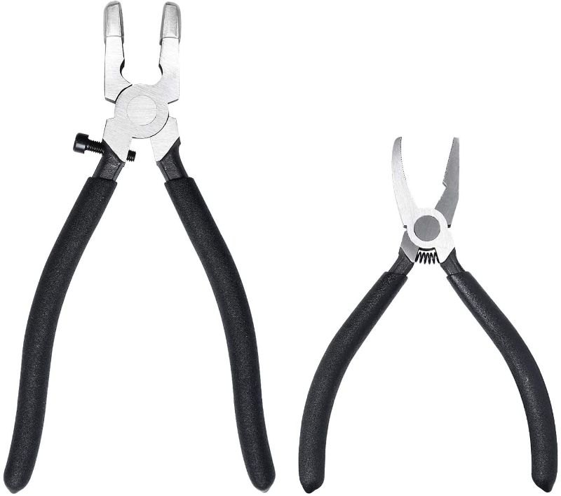 Photo 1 of Akamino 2Pcs Heavy Duty Breaker Grozer Pliers, Glass Running Pliers with Curved Jaws and Rubber Tips Perfect Tool Kit for Stained Glass Work
