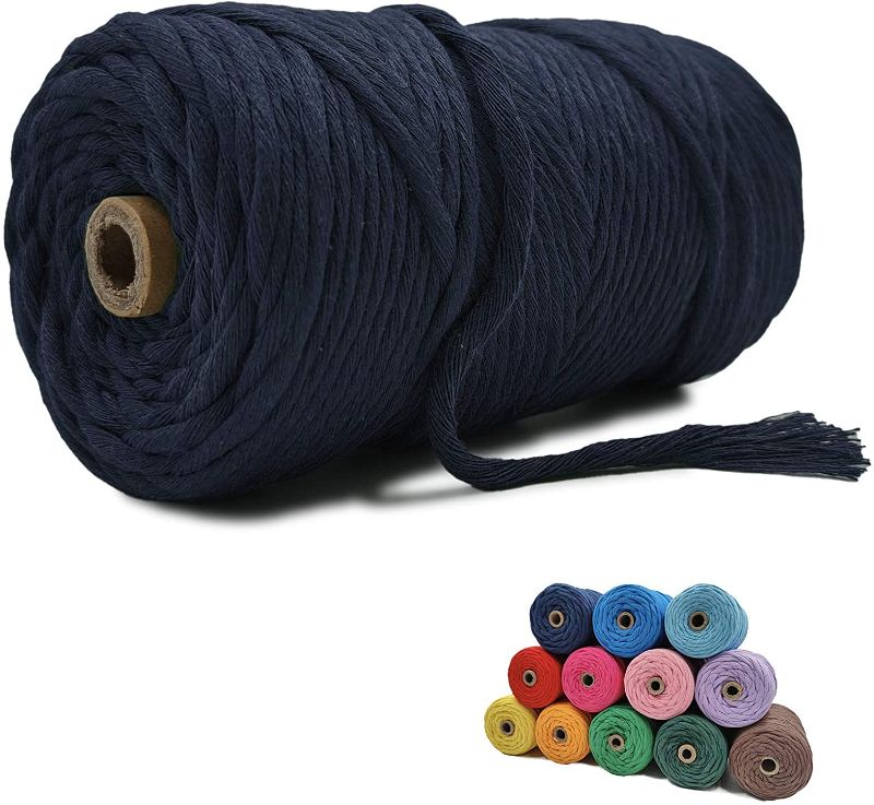 Photo 1 of Wool Queen 4mm 109 yd Single Stand Twisted Macreme Cord Cotton Rope for DIY Crafts, Wall Hangings, Plant Hangers, Gift Wrapping and Wedding Decorations-Navy Blue
