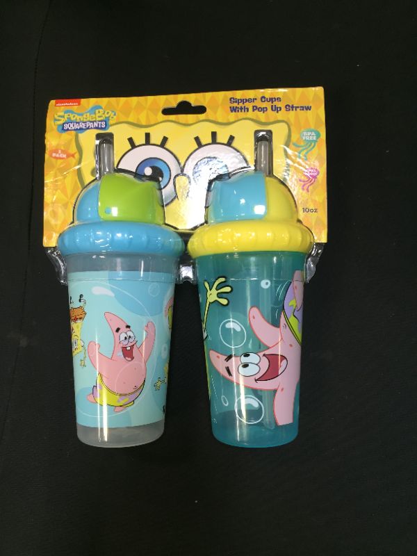 Photo 1 of SIPPER CUPS WITH POP UP STRAW 2 PCK SPONGEBOB 10OZ