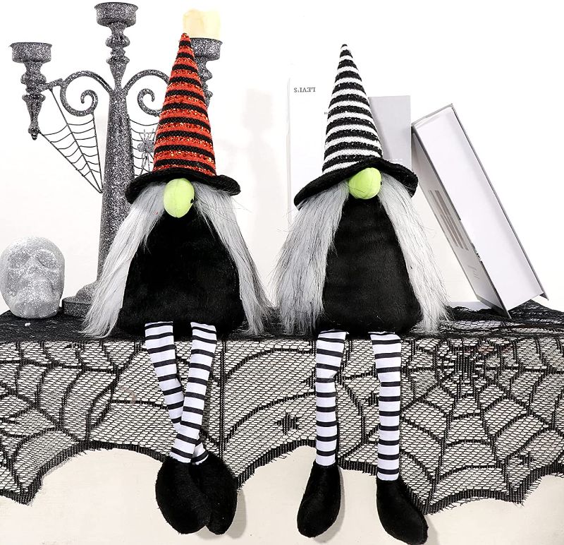 Photo 1 of APCHFIOG 2PCS Halloween Plush Gnomes Swedish Tomte Nisse Scandinavian Dwarf Elf Decor with Long Legs and Striped Hat Handmade Witch Doll Home Decoration Table Shelf Ornament -- 2 PCK
