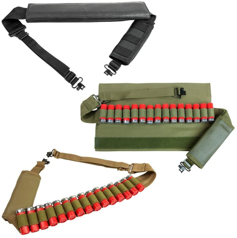 Photo 1 of ATG Padded Shoulder 2 Two Point Shotgun Bandolier Sling Holds 15 Shotshells Sling Swivels Elastic Band 10 12 20 Gauge GA (Black)
