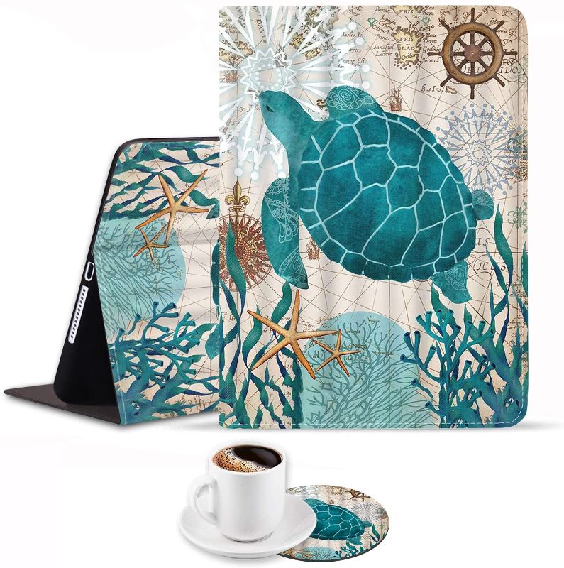 Photo 1 of iPad 10.2" (2020/2019)/iPad Air 10.5" 2019 Case, Adjustable Stand Auto Wake/Sleep Smart Case for iPad 10.2" 8th/7th Gen/iPad Air 10.5" 2019, Baby Sea Turtle (with Coasters)
