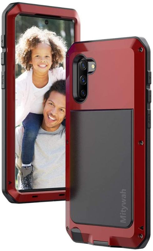 Photo 1 of Mitywah Case Compatible for Samsung Note 10, Shockproof Heavy Duty Rugged Military Grade Defender Armor Aluminum Metal Tough Case with Reinforced Hard Bumper Frame for Note 10, Red
