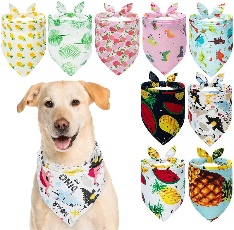 Photo 1 of Cute Dog Bandana-9 Pieces Soft Dog Triangle Scarfs with Fruit & Hawaii Pattern Cooling Summer Style, Durable & Washable Pet Triangle Bandanas for Pet Puppy Boys & Girls
