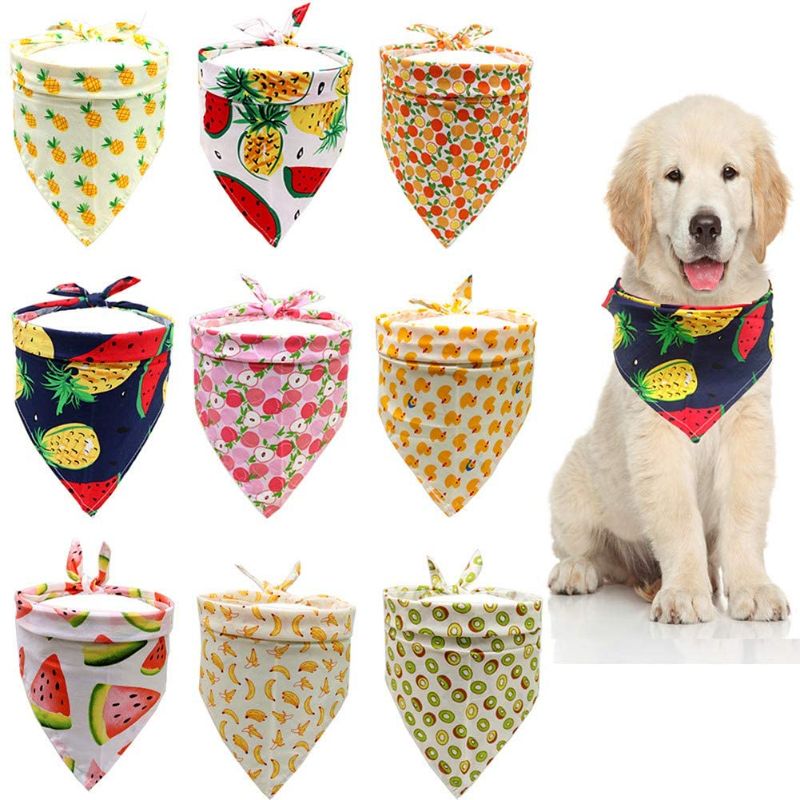 Photo 1 of 9 Pack Summer Dog Bandana - Washable and Reversible Triangle Dog Bibs Fruit Print Dog Scarf for Small, Medium and Large Size Dogs Cats 
