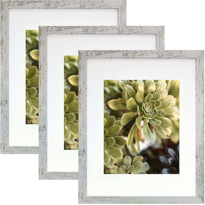 Photo 1 of 11x14 Picture Frames, Display Pictures 8x10 with Mat or 11x14 Without Mat, Wall Mounting Photo Frame Pack of 3, Silver
