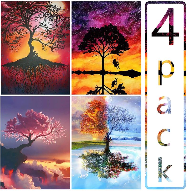 Photo 1 of 4-Pack Tree 5D Diamond Painting Kits for Adults Full Drill Diamond Painting with Diamond Painting Tools for Home Wall Decor
