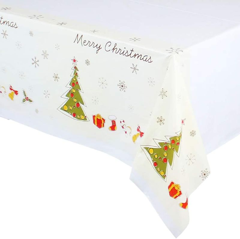 Photo 1 of Christmas Party Table Cloth of Disposable Plastic Rectangular Table Cloth Plastic Table Cover for Christmas Party Decor 43 x 71 inches 2 Pieces
