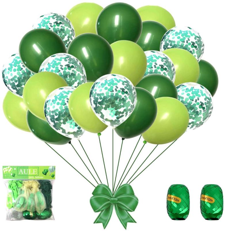 Photo 1 of AULE Green Balloons & Green Confetti Balloons 63 Pack - 12 inch Premium Latex Balloons & 64ft Ribbon - Green Party Decorations Supplies
