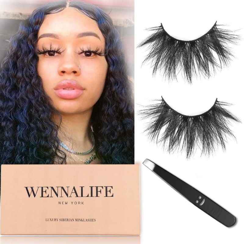 Photo 1 of 3D Mink Lashes, 25mm Dramatic Mink Eyelashes Full Strips 3D Mink Eyelashes Handmade Fluffy Mink Lashes Luxury Siberian WENNALIFE False Eyelashes, FERRY (3 PACK) 
