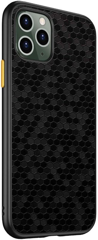 Photo 1 of Bloom Skins Case Compatible with Apple iPhone 11 | Luxury 3M Black Honeycomb Protective Full Body Heavy Duty Slim Shockproof Bumper Hard Skin Grip Case with 3D Texture [Yellow Buttons] | Made in USA
