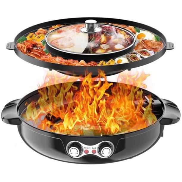 Photo 1 of 4.5L Removable Hot Pot with Grill, 2200W 16.5 ft Separable Shabu Hot Pot With Electric Indoor And Outdoor Korean BBQ Smokeless Grill Non-Stick Pan For Gatherings