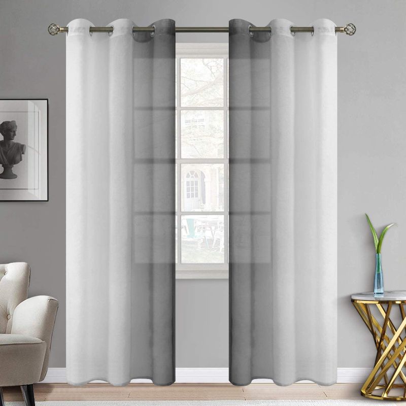 Photo 1 of BGment Ombre Sheer Curtains Faux Linen Grommet Light Filtering Semi Sheer Gradient Window Curtain Pair for Bedroom Living Room, Set of 2 Panels (Each 42 x 84 Inch, Black)
